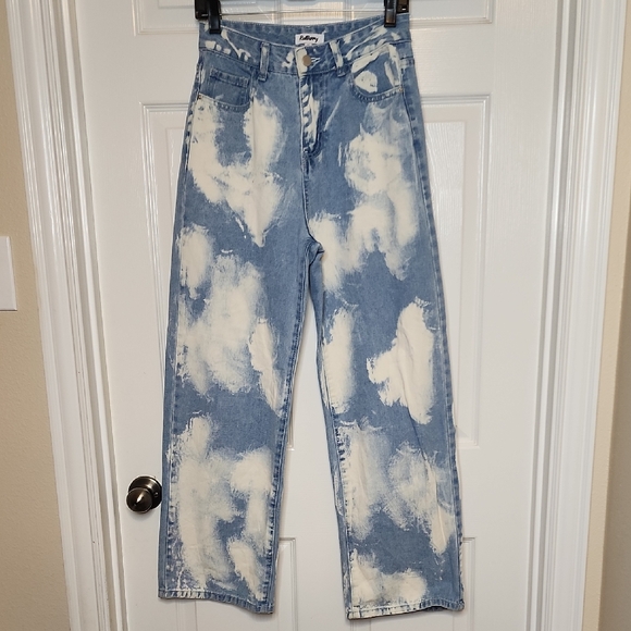 Red Berry Denim - Red Berry Acid Wash High Waist Womens Cloud Denim Wide Leg Jeans Light Denim Blu